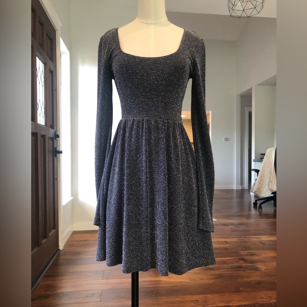 Free people navy and silver sparkle knit long sleeve dress